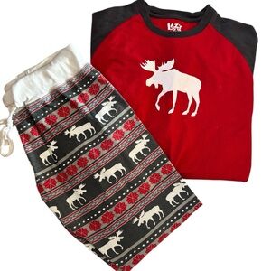 Lazy One Red and Gray Moose Pajama Set